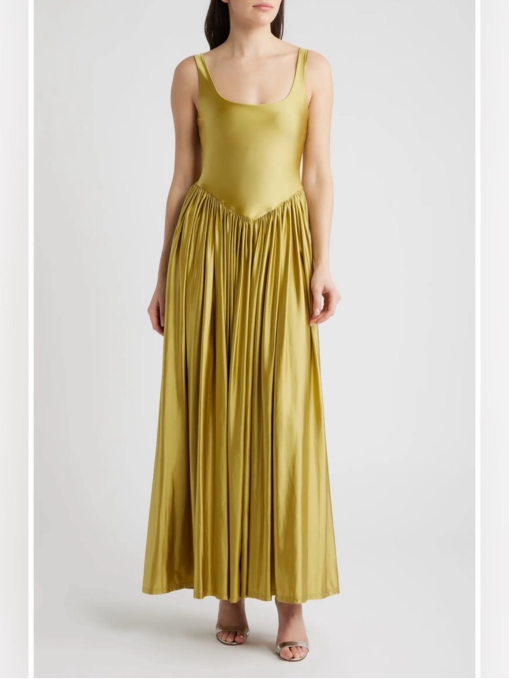 Delfi Collective Olive green Oriana satin basque waist maxi dress - Picture 2 of 10